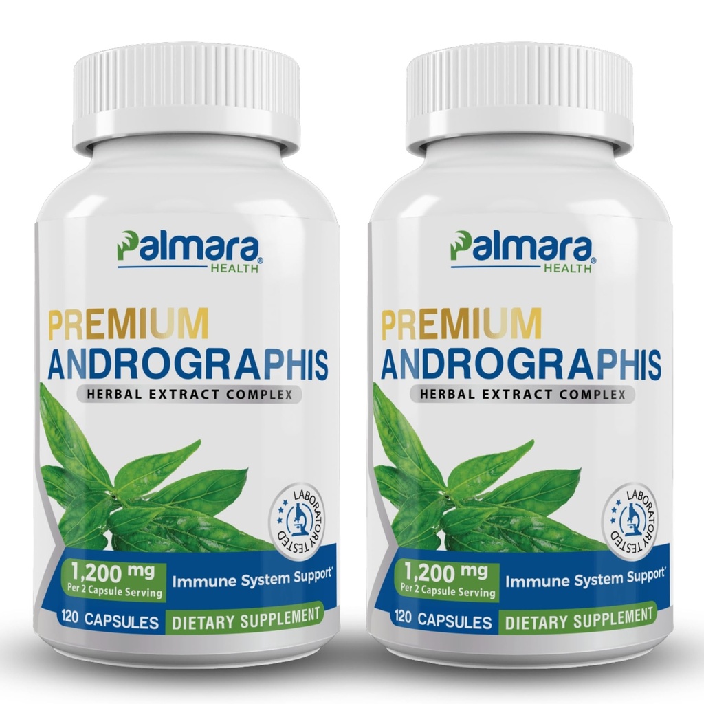 Palmara Health Premium Andrographis Paniculata Extract 2 Pack - 1200 mg (100mg Andrographolides) per Serving, Non-GMO, Vegan, Gluten Free