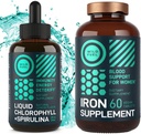 WILD tablete de fier combustibil pentru femei cu acid folic și clorofilă lichidă cu Spirulina Femeie Sănătate și Detoxifiere Bundle
