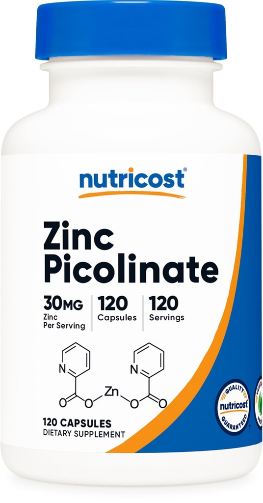 Picolinat de zinc Nutricost 30mg, 120 capsule - GMO fără gluten şi fără gluten
