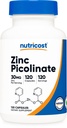 Picolinat de zinc Nutricost 30mg, 120 capsule - GMO fără gluten şi fără gluten