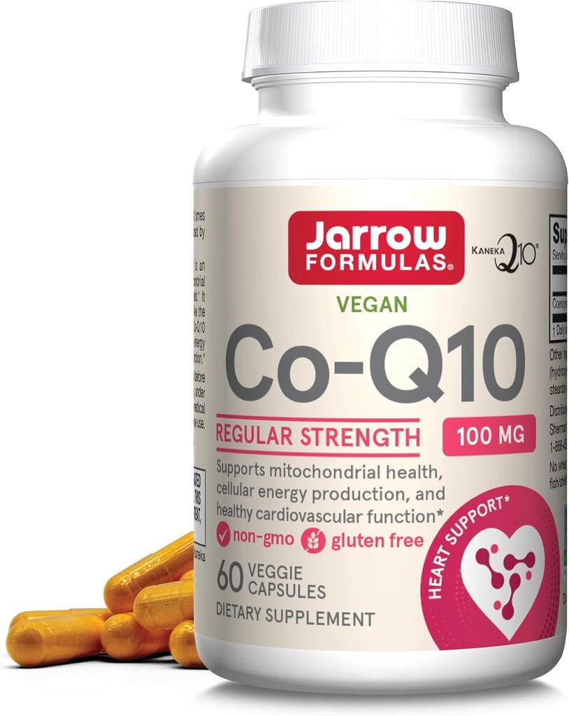 Jarrow Formulas Co-Q10 100 mg - 60 Veggie Caps - Suport antioxidant pentru sanatatea mitocondriala, Productia de energie si functia cardiovasculara - Pana la 60 Serviri