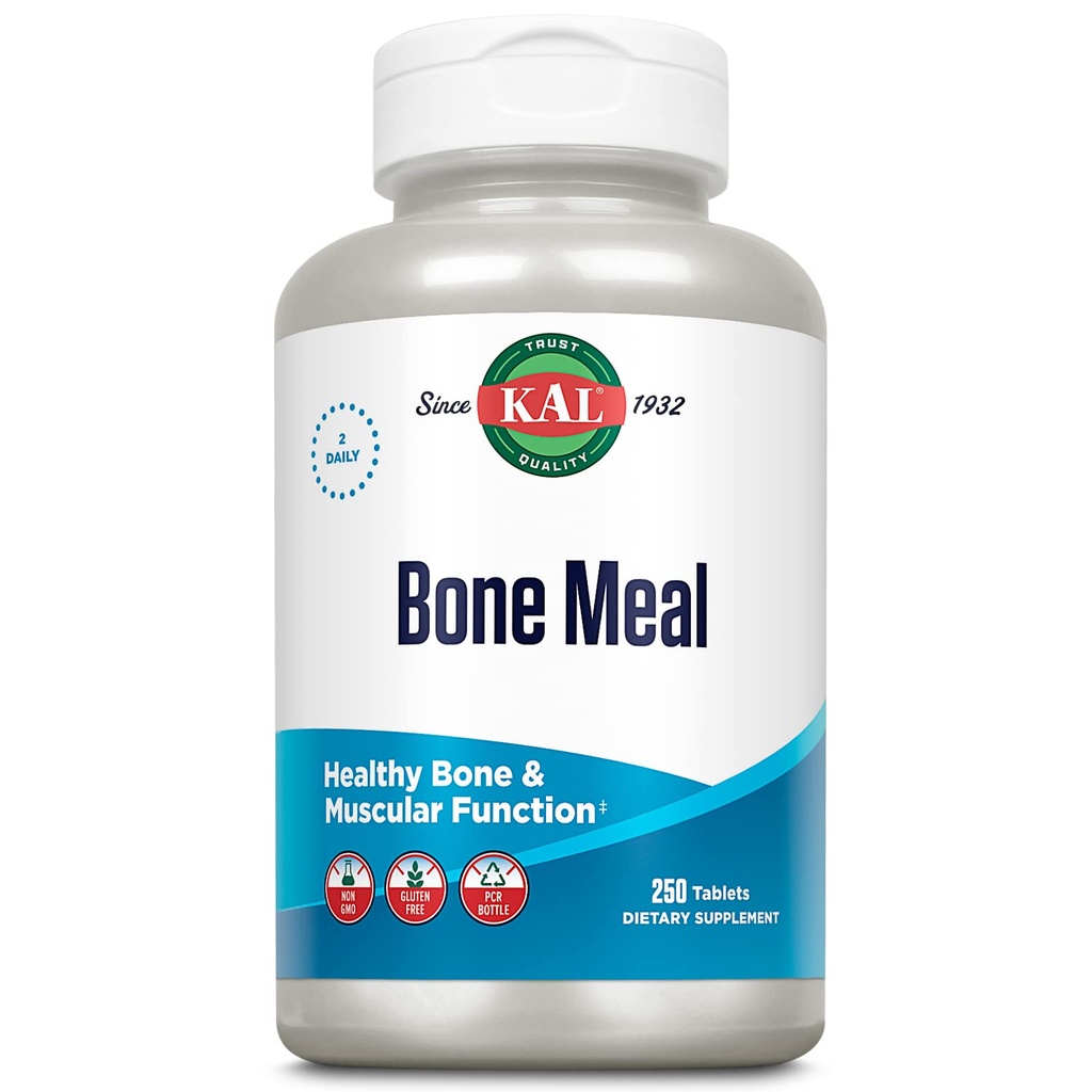 KAL Bone Meal Tablets, Calciu Supliment w/Magnesium, Vitamina D3 și K, Bone Health, Muscle and Nerve Function Support, Rapid Disintegration, Gluten Free, Non-GMO, 60-Day Guarantee, 125 Serv, 250ct