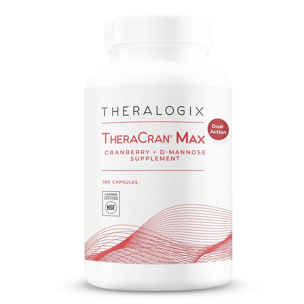 Theralogix TheraCran Max - Cranberry + D-Mannose Supplement for Men & Women - Suport pentru sănătatea în tractul urinar - 90-Day Supply - NSF Certified - 180 Capsule