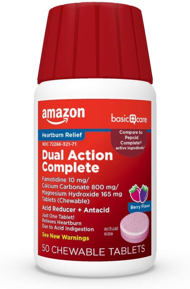 Îngrijire de bază Dual Acţiune Complete, Reductor acid masticabil Plus Antiacide tablete, Aroma Berry, Arsuri la stomac Medicina, Acid Indigestie Relief, 50 Conte