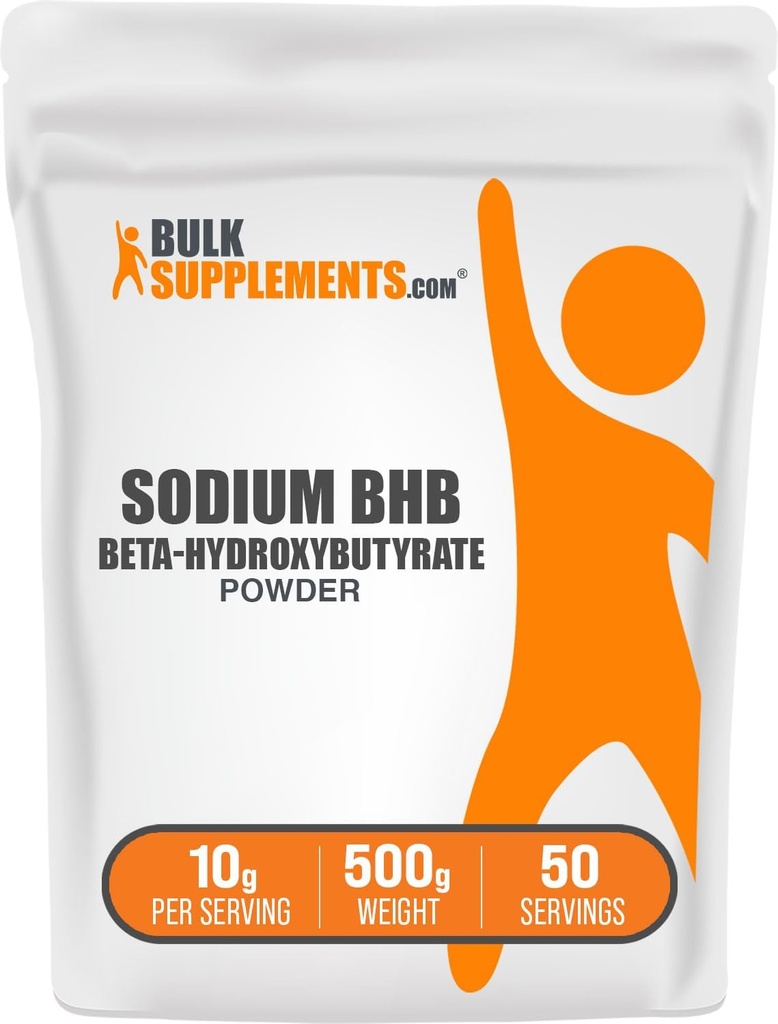 BulkSupplements Pulbere BHB de sodiu - Beta-Hidroxibutirat de pulbere, Suplimentul BHB - Fără aromă și gluten, 10g per Serving, 500g (1.1 lbs) (Pachet de 1)