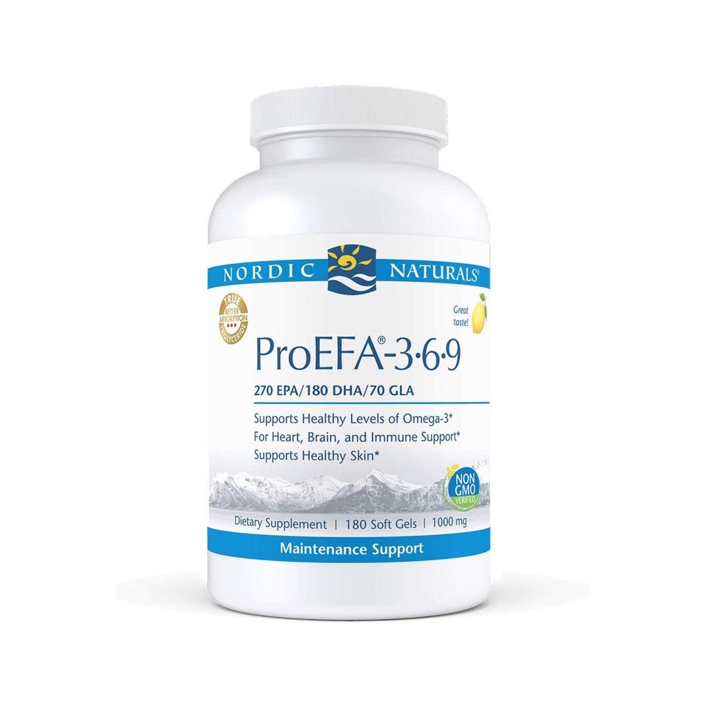 Nordic Naturals ProEFA 3-6-9, Lemon Flavor - 180 Soft Gels - 565 mg Omega-3 - EPA & DHA cu Adăugat GLA - Skin Healthy, Cognition, & pozitiv Mood - Non-GMO - 90 Servings