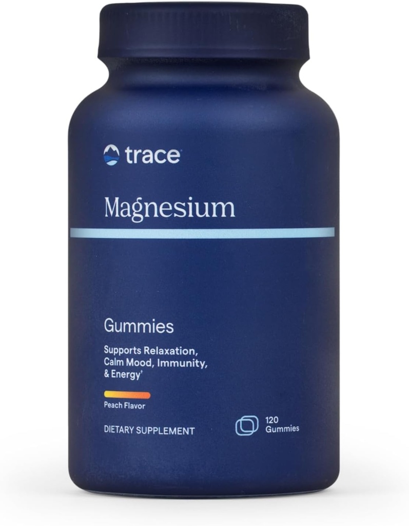 Urme Minerale Gume de magneziu - Suportă un mindset calm - Masticuri de magneziu pentru copii și adulți - Bone, Digestion, Heart Health & Immune Support - Peach Flavor - 120 Conte (120 Servings)