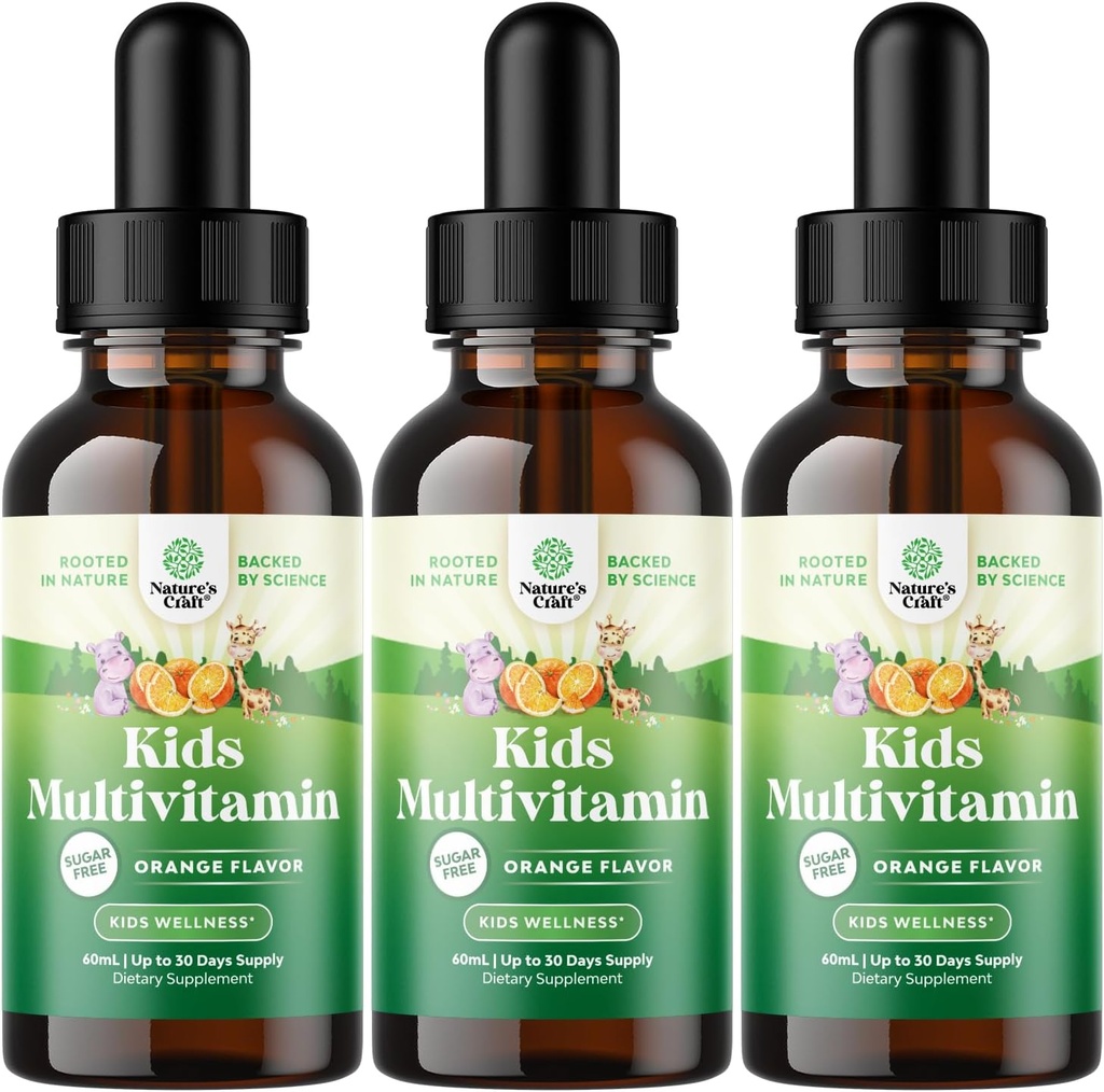 Natura Craft Multivitamine lichide pentru copii Suport imunitate - Yummy Toddler Multivitamine Supliment cu un C D3 E B6 și D3 Vitamine lichide pentru copii de toate vârstele - Absorbție ridicată (3 ambalaj)