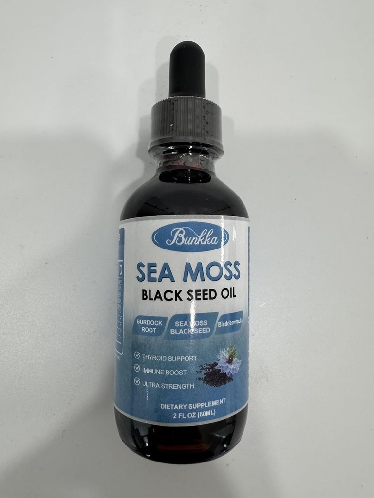 (2 ambalaj) Sea Moss Black Seed Oil drops with Brodock Root, Bladderwrack & Vitamina C Vitamina D3, Irish Sea Moss drops for Immune System, Gut, Skin & Energy