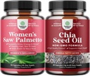 Bundle de putere suplimentara Saw Palmetto pentru femei și Chia Seed Extract de ulei capsule - mai puternic mai groase vitamine de creștere a părului - plante pe bază de Omega 3 6 9 Supliment și capsule de fibre de zi cu zi