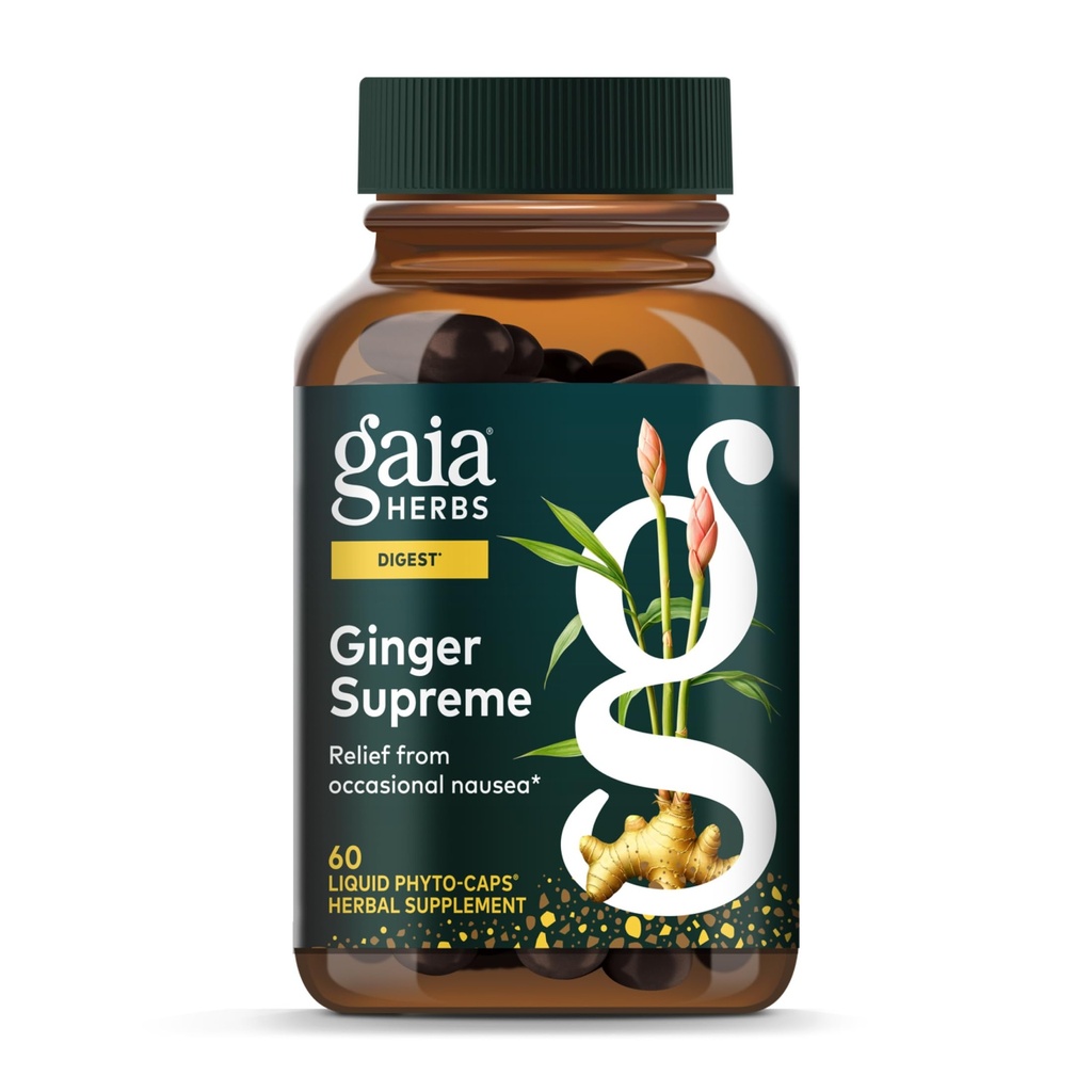 Gaia Herbs Ginger Supreme - Sprijină Digestia sanatoasa si usura greata ocazionala - cu rădăcină organică de ghimbir și rădăcină turcească - 60 Vegan lichid Fito-Capsules (60 de zile de aprovizionare)