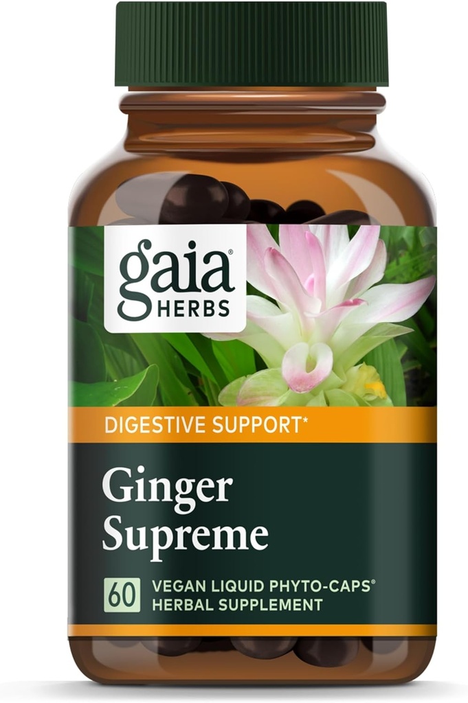 Gaia Herbs Ginger Supreme - Supports Healthy Digestion and Relieves Occasional Nausea - with Organic Ginger Root and Turmeric Root - 60 Vegan Liquid Phyto-Capsules (60-Day Supply)