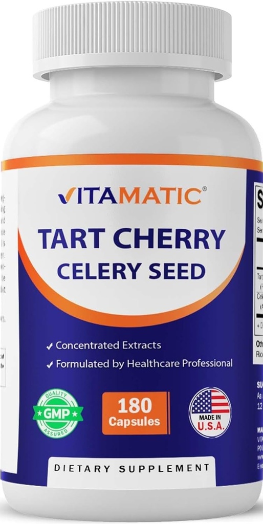 Vitamatic Tart Cherry 20X extract cu semințe de telina 10X extracte concentrate - - 180 Veg capsule - vegetarian, non-GMO, și gluten gratuit