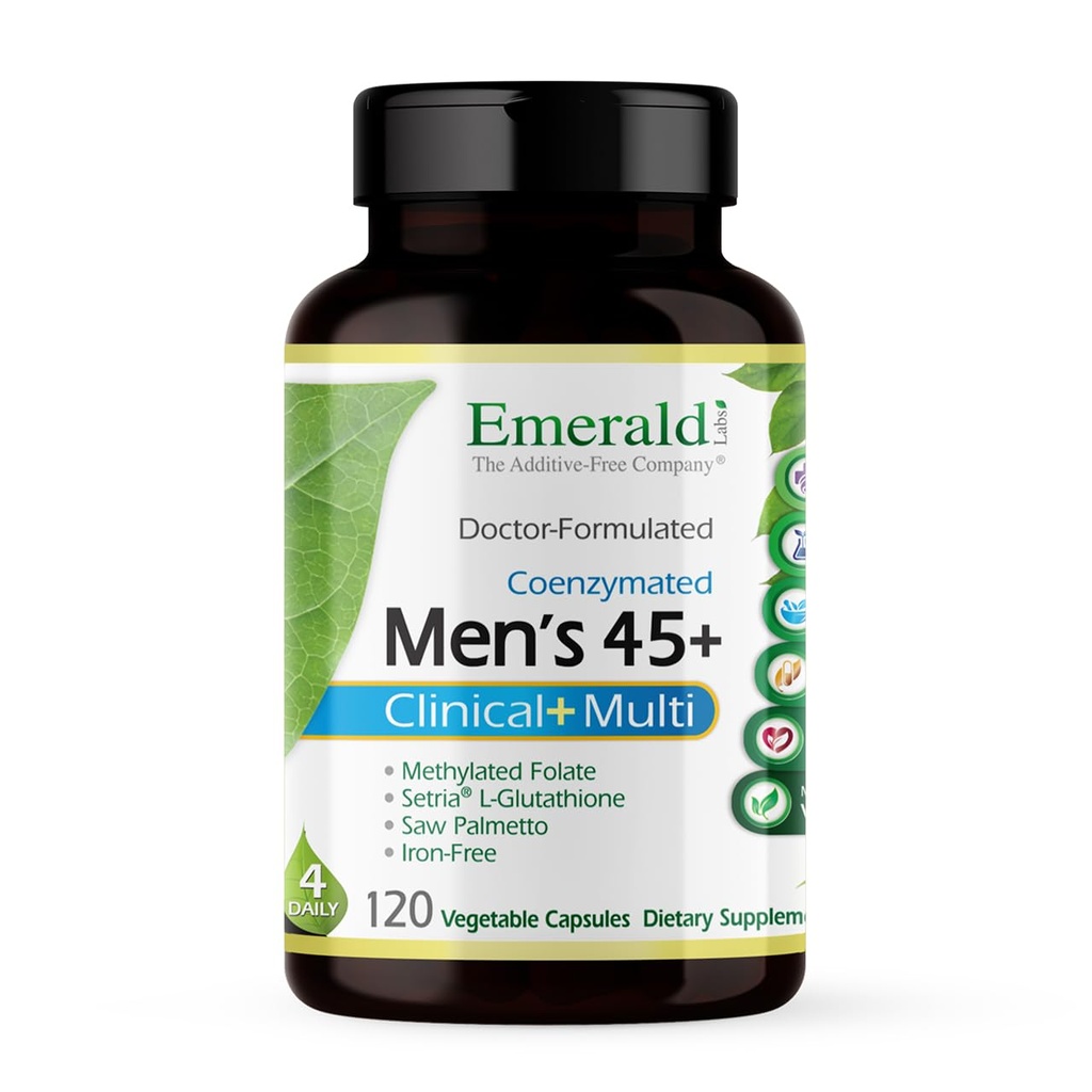 EMERALD LABS Men's 45+ Clinic Multi - Multivitamine pentru suport cuprinzător, Bone & Heart Health* - Proiectat pentru bărbați 45+ - Gluten-Free & Vegetarian - 120 Capsule vegetale (30-Day Suppliment)