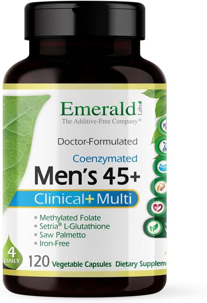 EMERALD LABS Men's 45+ Clinical Multi - Multivitamin for Comprehensive Support, Bone & Heart Health* - Designed for Men 45+ - Gluten-Free & Vegetarian - 120 Vegetable Capsules (30-Day Supply)