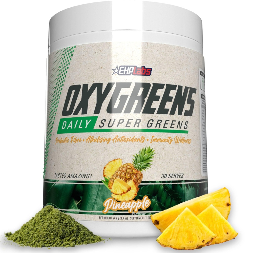 EHP Labs OxyGreens Super Greens Powder - Spirulina & Chlorella Superfood, Green Juice Powder & Greens Suplimente cu fibre prebiotice, Antioxidanti si Suport Imunitate, 30 Serveste (Pineapple)