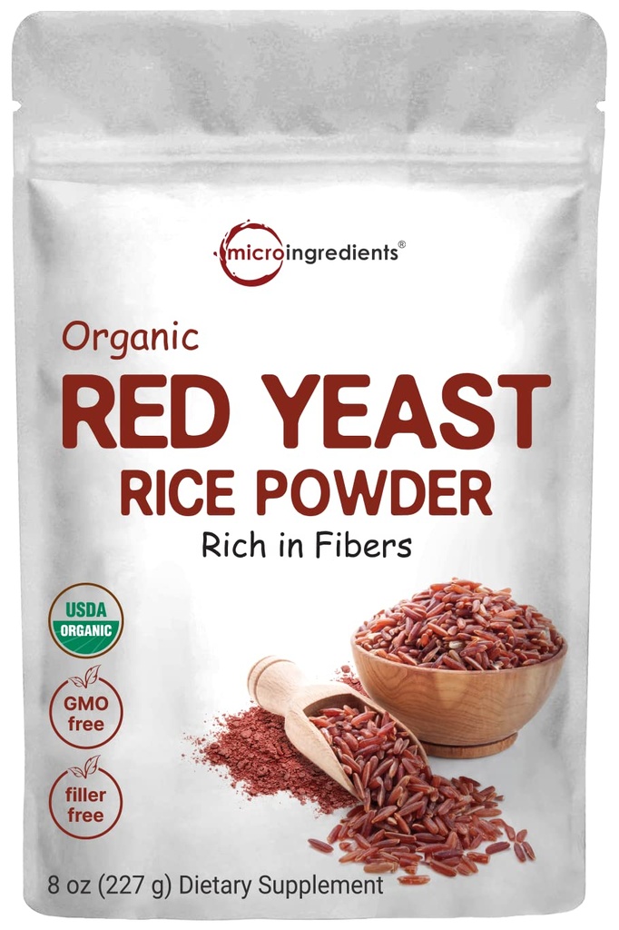 Micro Ingrediente Organic Red Yeast Rice Powder, 8 Ounce (1 an de aprovizionare), Non-GMO, Vegan Friendly