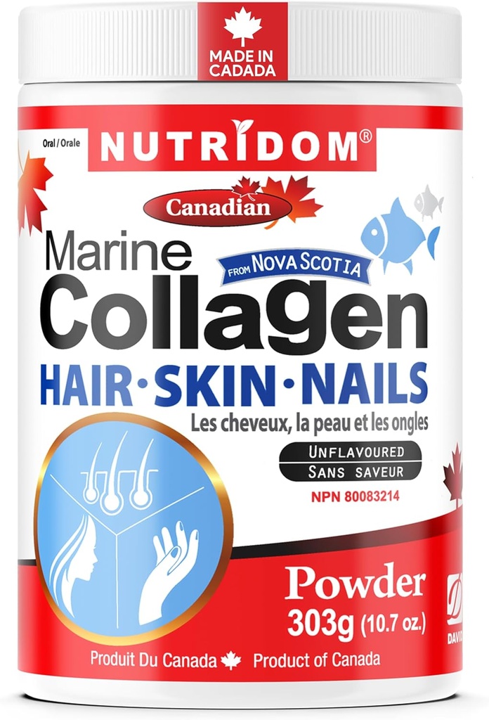 Nutridom Hidrolized Marine Colagen Peptides Powder, Wild-Caught din Nova-Scotia, Sprijină Păr, Piele & Nails, Non-GMO, Gratuit de Gluten, Soy & Dairy (303 g)