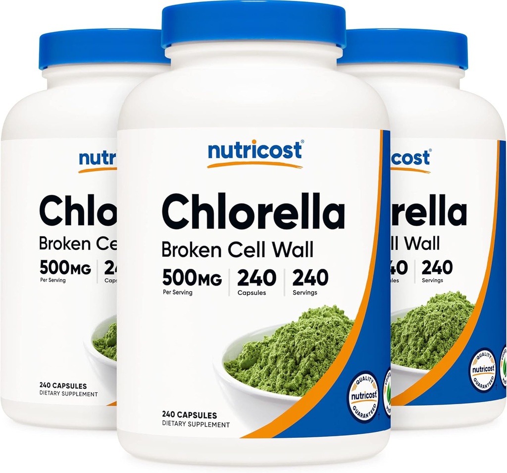 Nutricost Chlorella capsule (3 flacoane) 500 mg, 240 capsule