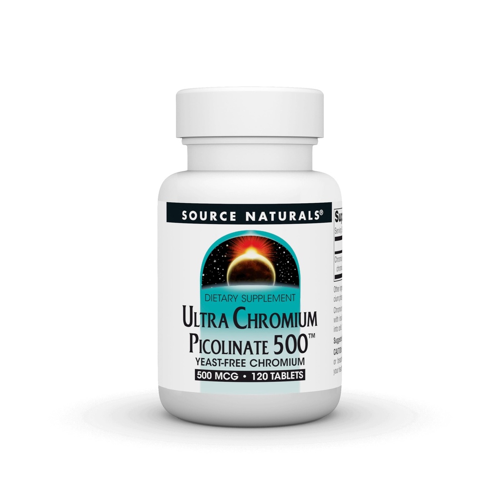 Sursa Naturals Ultra Crom Picolinat 500 Drojdie-FreeChrium, Supliment alimentar vegetarian, 500 mcg - 120 comprimate