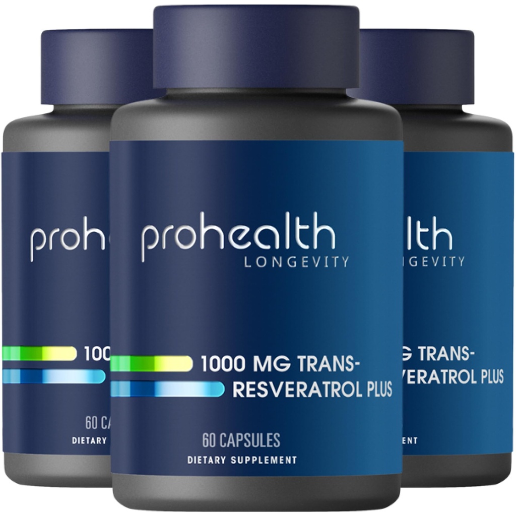 ProHealth Trans Resveratrol Plus 1000mg. Lumi Cele mai cercetate Trans-Res Supliment. Doctor Formulat cu Querbetin & BioEnhancers pentru Max Potency. Lab testat 98% Pur. 30 Serviri (3 ambalaj)