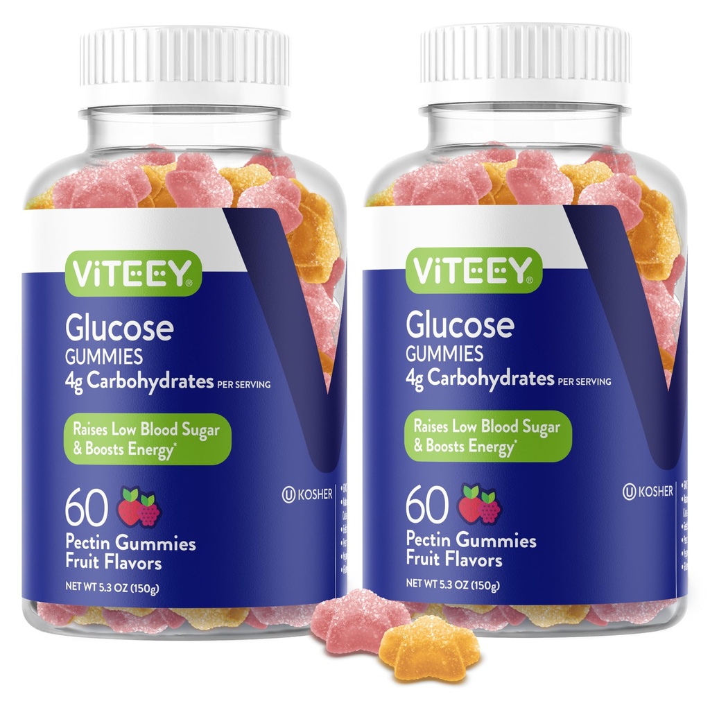 Gume de glucoză Viteey - 4g de Carbohidrați - alternativa de acțiune rapidă la tablete de glucoză - Energie și de sprijin zahăr sânge - Vegan, gluten gratuit, Gelatină gratuit - 120 Conte