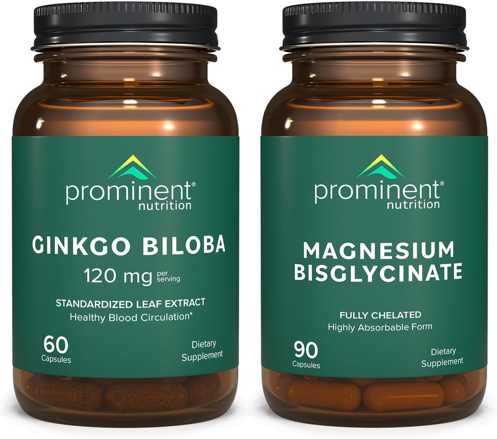 Nutriție proeminentă Cognitive de sprijin pentru sănătate Bundle - Ginkgo Biloba Supliment & Magneziu Bisglicinat Supliment