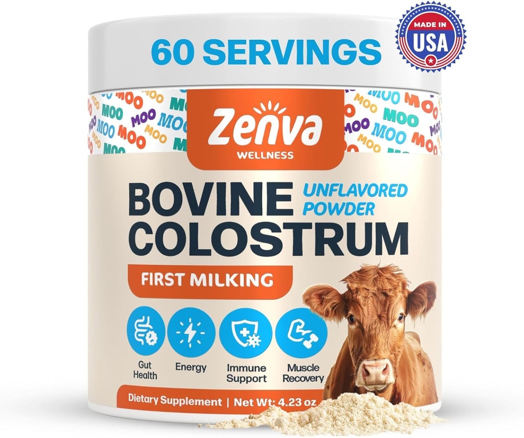 Colostrum Supliment Bovin Colostru pentru oameni 100% Pure Iarba Fed, Supergut Health & Immune Support, 50% IgG, Nearomat, Calostro Bovino para Adultos Organico 60 Servind pulbere