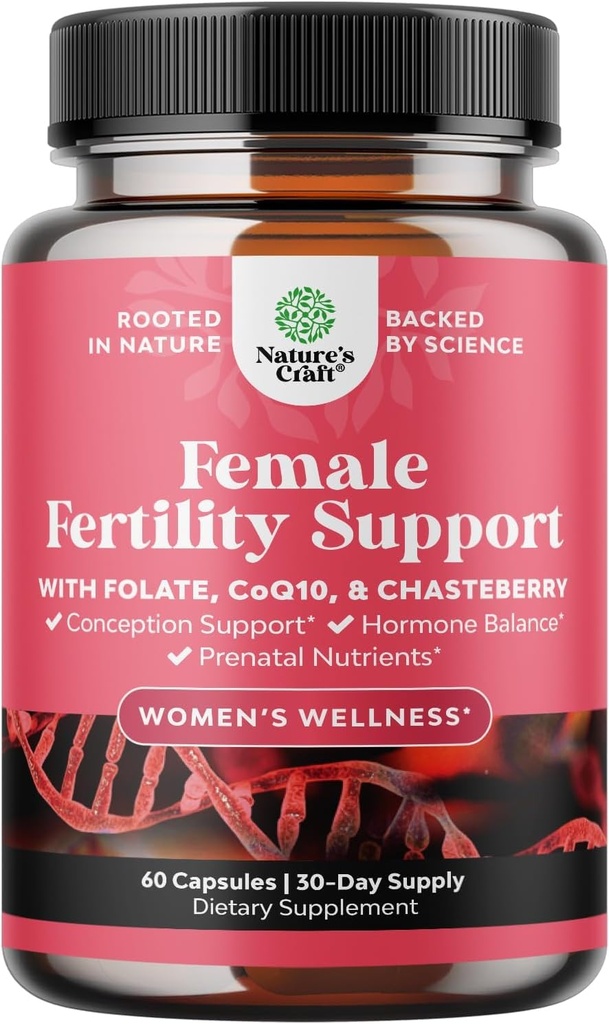 Suplimentul de fertilitate pentru femeile cu multivitamine prenatale - Suport de fertilitate feminin cu colină prenatală Inozitol Folate Chasteberry și CoQ10 Blend pentru femei pentru a promova concepție mai rapidă