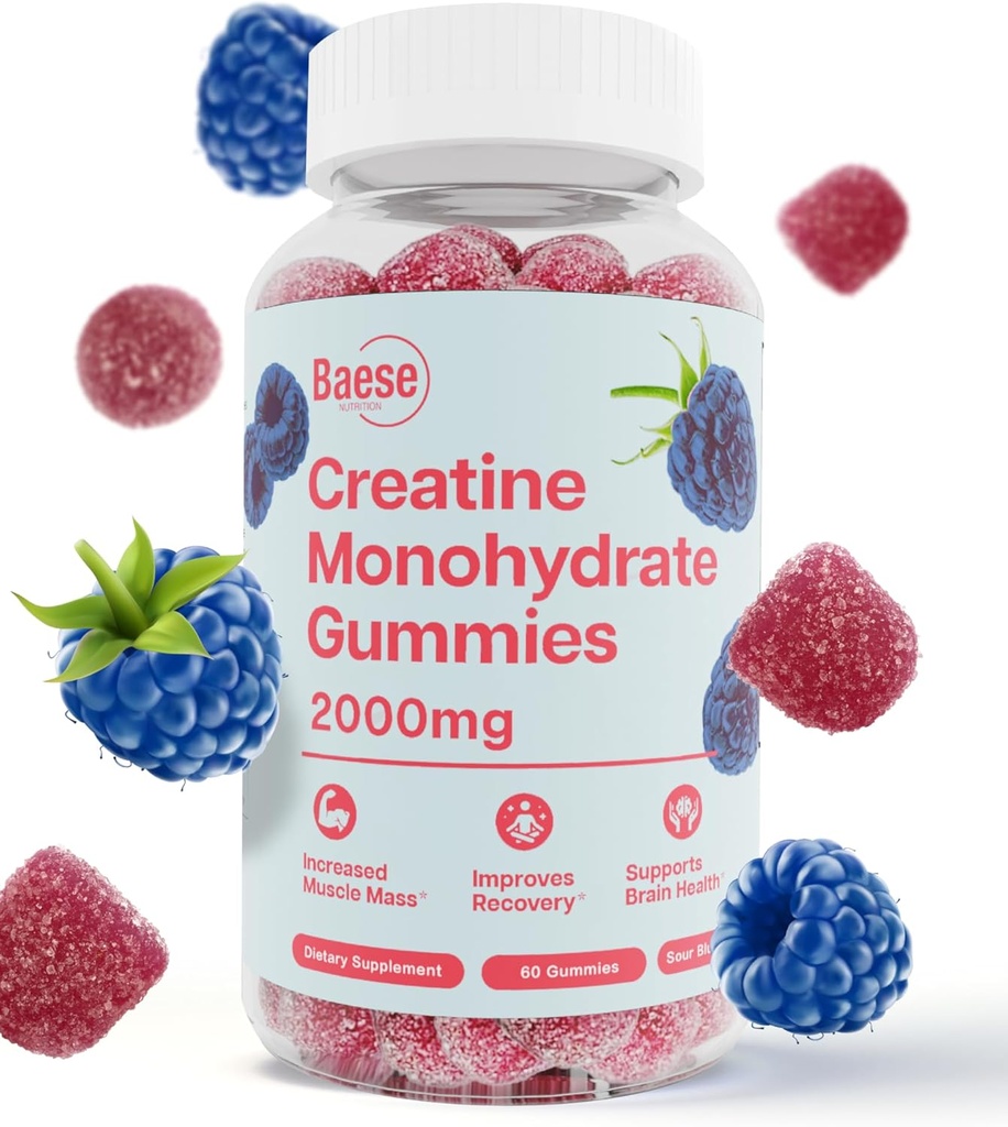 Creatine Monohidrat Gume pentru bărbați și femei - de înaltă puritate Sour albastru zmeură- Creatină masticabilă Infuzat Gummy pentru forță musculară și energie Boost, Biodisponibil supliment pre-workout