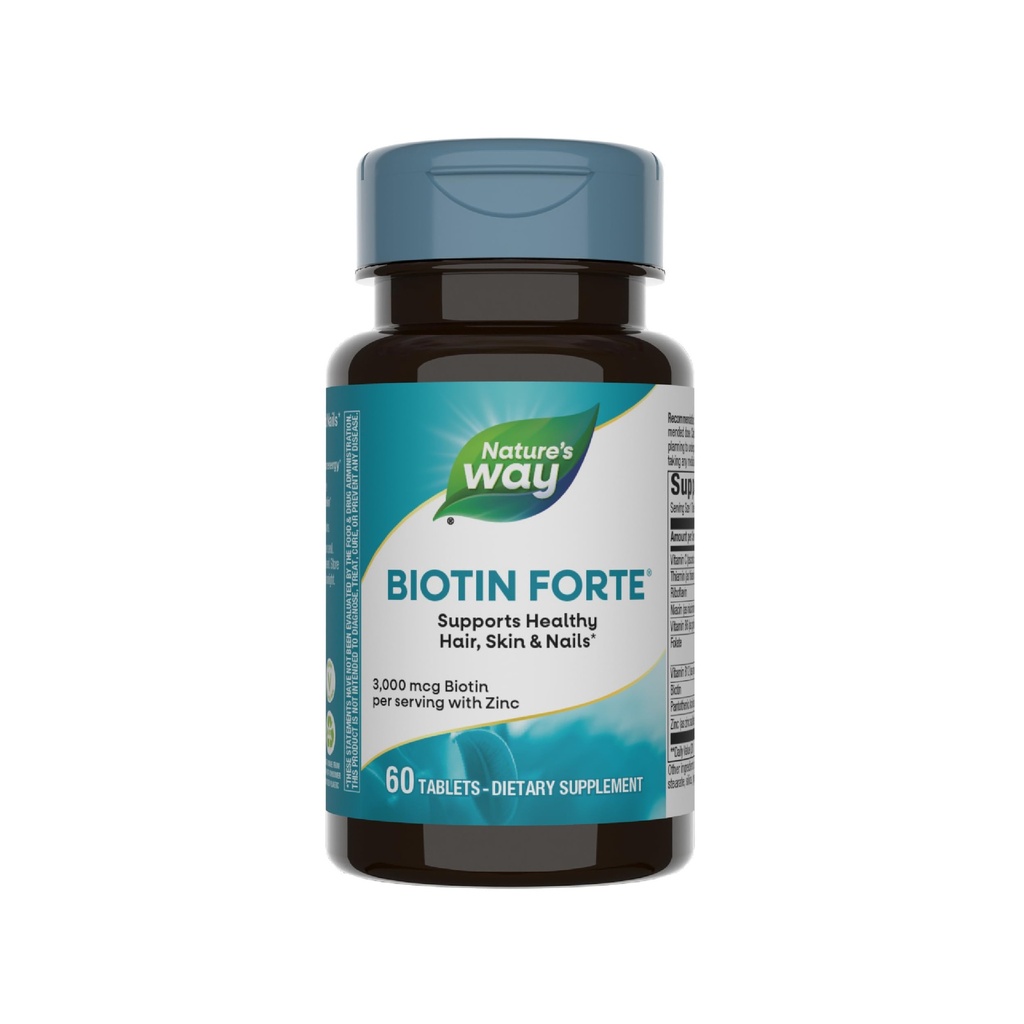 Natura's Way Biotin Forte, sprijină părul sănătos, pielea și unghiile*, 3000 mcg Biotin per Serving, cu zinc, vitamina C, B-vitamins, 60 comprimate (Packaging May Vary)