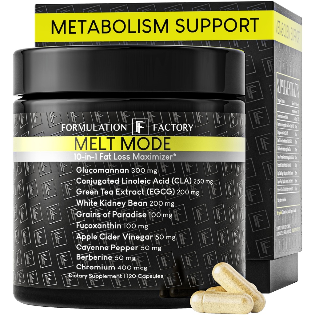 Fabrica de formare Booster de metabolism - Mod de topire Suport termogenic natural cu Glucomannan, L-Carnitina si extract de ceai verde - avansat Satety & Energy - 120 capsule, 2 luni de aprovizionare