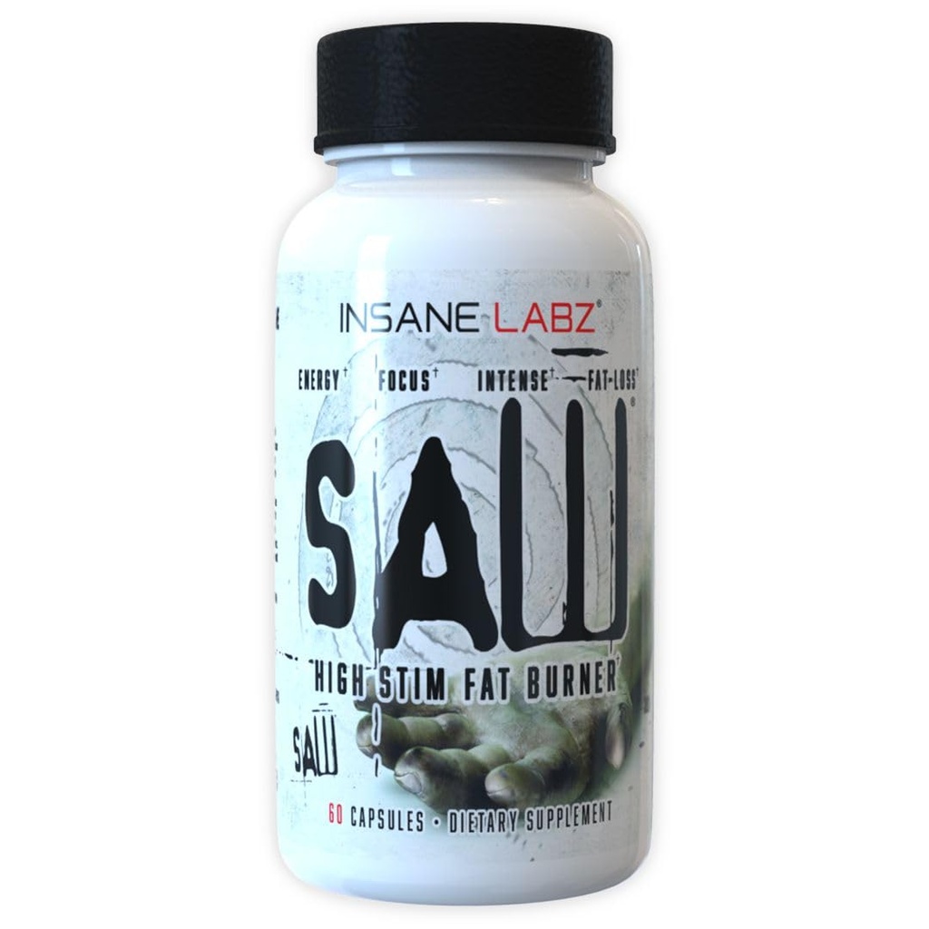 Insane Labz Saw®, Arzător de grăsime de mare potențial, Suplimentul de pierdere în greutate termogenic și Suppressant de apetit cu L-Tyrosine, Yerba Mate, GABA și Alpha Yohimbine, 60 Srvgs