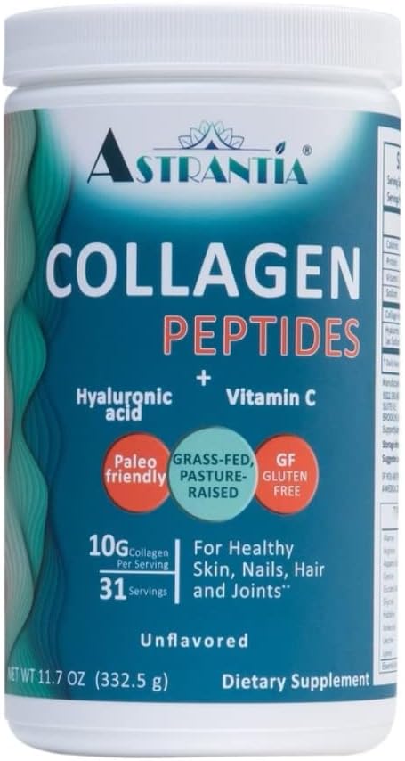 ASTRANTIA Colagen Peptides Powder, Grass-alimentate Colagen cu acid hialuronic si vitamina C pentru unghii sanatoase, piele, par si articulatii 