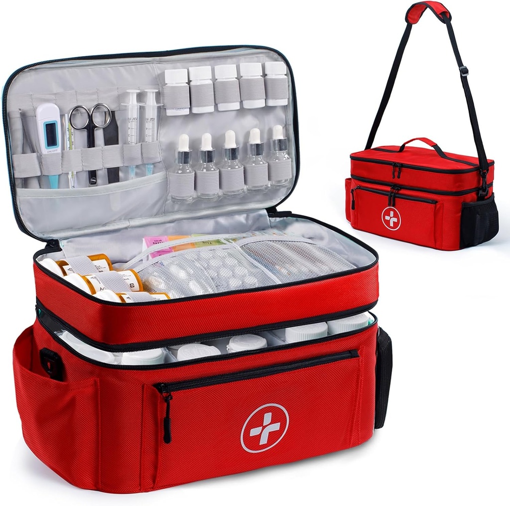 BAGSFY Travel Medicine Organizator, sac medical gol, Pilulă flacon Organizator pentru acasă, mare de depozitare medicație, călătorie transporta cutii Kit de prim ajutor gol, Kit de urgență.