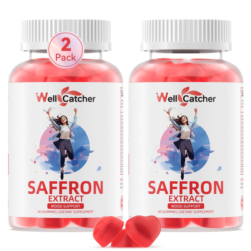Gume de șofran pentru adulți Copii - Extrasul de șofran organic Supliment pentru bărbați Femei Zahăr gratuit pentru meniu Echilibru suport mai bine somn Metabolism cu vitamine non OMG Aroma de capsuni 60 zile de aprovizionare