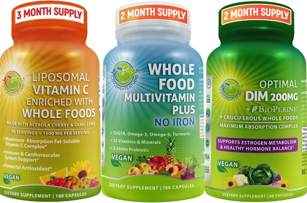 SUPLLEMENTE STUDIO Vegan Immune, Energie & Hormone Suport Bundle pentru bărbaţi şi femei 