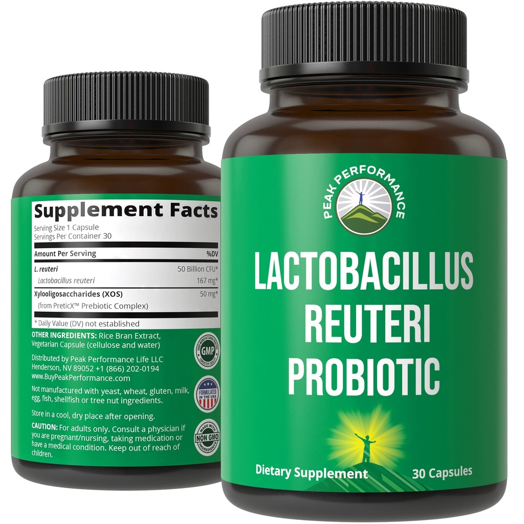 Lactobacillus Reuteri 50 Miliarde CFU Probiotice cu PreticX® XOS Prebiotic Studiat clinic - Capsule Probiotice Supliment pentru Sanatate Gut si Suport Digestiv - SUA testate pentru ambele femei si barbati