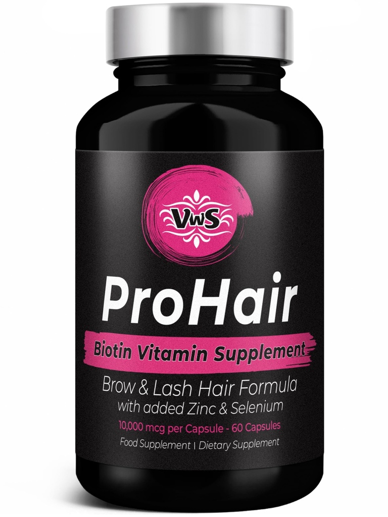 VWS Biotin 10000 mcg Supliment alimentar w/Zinc & Seleniu pentru a promova creșterea mai groasă a părului, unghii mai puternice și piele sănătoasă pentru femei și bărbați, 60 capsule Vegan