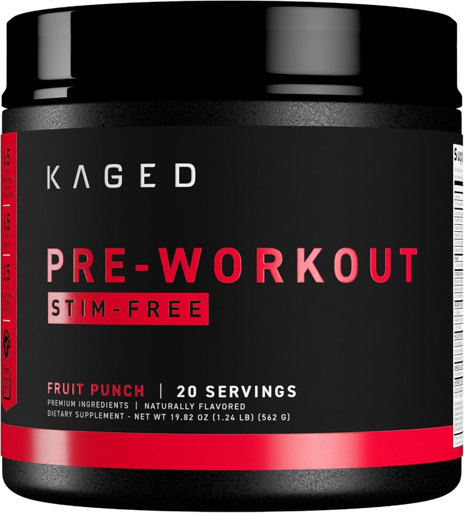 Kaged Stimulant Free Pre Workout Powder Fruit Punch Pre-Kaged Formulate cu Creatina, Beta Alanine No Jitters 20 Servings