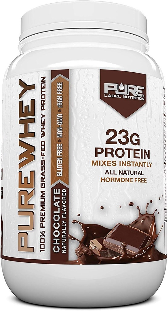 Label Pure Nutriție 100% Grass-Fed, Ciocolată Whey Concentrat Pulbere de proteine (24g) cu aminoacizi esențiali, pentru Pre și Post Antrenament Recuperare & Clădire musculară, Fat scăzut și carbohidrați mici - 2lbs