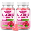 2 Pack L-Lysine 1000mg Gummies, Lysine Supliment pentru adulți și copii, Acid amino esențial pentru buze și sănătatea orală, Boost Imune & Colagen & Calciu, Zahăr-Free, Aroma de zmeură, 120 Conte