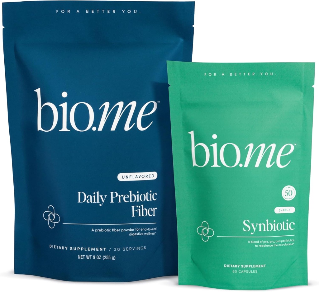 Bio.me Daily Prebiotic Fiber & Synbiotic Bundle - Fibră pentru Digestive Health & Blooting - Pre, Pro, Postbiotic pentru Gut Health & Immune Support, Non-GMO, Gluten Free - 30 Serviri, 60 capsule