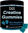Gume de creaţie Bizi pentru bărbaţi şi femei - 1g de Creatină Monohidrat per Gummy - Pepene verde - Antrenament, creşterea musculară şi de recuperare - Vegan & Gluten gratuit (60 ct) (Zmeură albastră)
