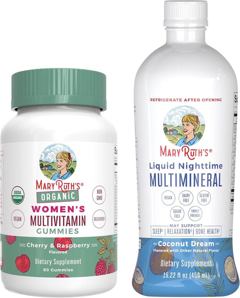 MaryRuth's Multivitamine Gummies for Women (Strawberry) & Liquid Nighttime Multimineral (Pineapple) 