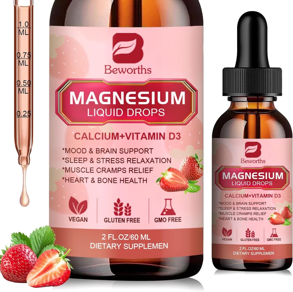 Magneziu lichid picătură, Magneziu Glicinat Supliment Complex cu Taurat de magneziu, Citrat, Calciu, Potasiu, Vitamina, Zinc - Suport Relaxare, Energie și Sănătate Bowel