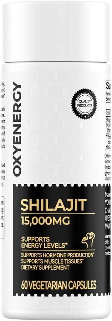 Capsule de OxyEnergy Shilajit pentru bărbaţi şi femei, Pure Himalayan Shilaj 15.000 mg,Stamina & Immune Support,60 Capsule vegetariene