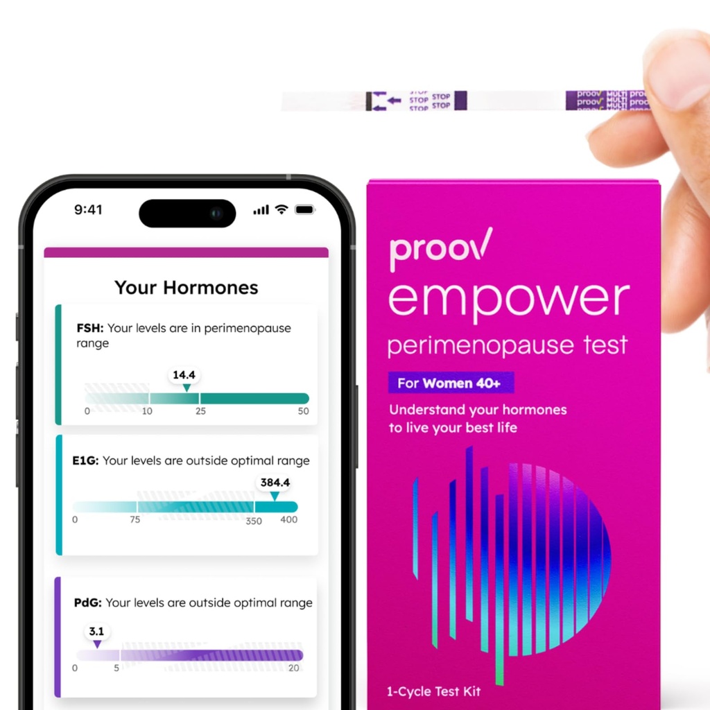 Proov - Empower Hormone Tracker la domiciliu - pentru femei 30-40+ - Înțelegeți echilibrul hormonal & Perimenopauza etapa - Masuri FSH, LH, Estrogen & progesteron - 1 Ciclu Kit de testare