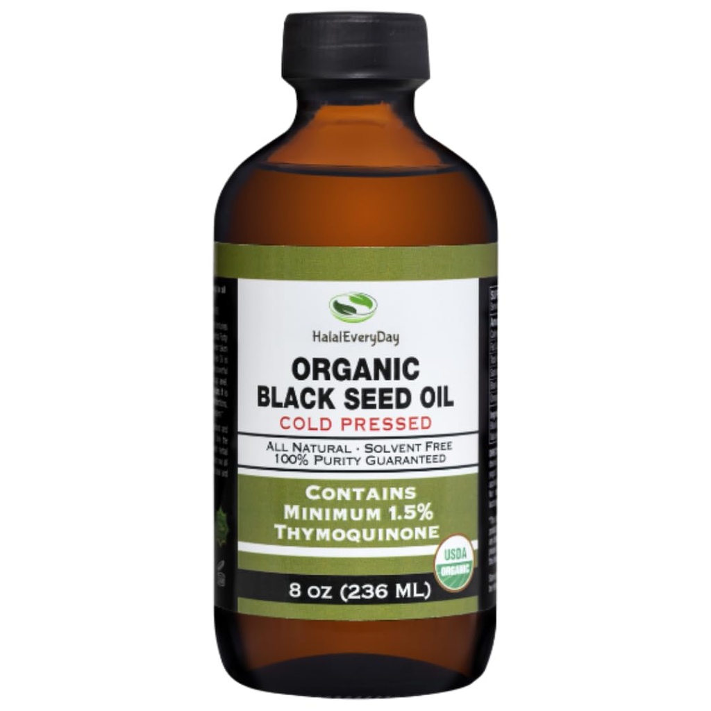 Ulei de semințe negru organic - USDA Certified Cold presat sticla de sticlă Peste 1,5% Thymochinonă 3X puterea turcească negru Cumin Nigella Sativa non-GMO 100% ulei de semințe negre (8oz sticlă)