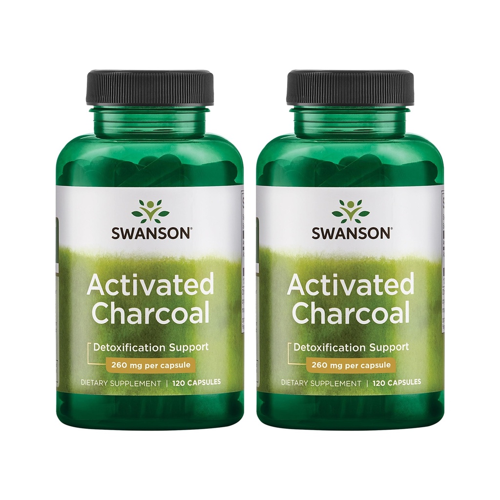 Swanson Charcoal activat - Supliment natural de sustinere absorbtie sanatoasa - Ajuta w / Blooting & mentinerea regulatitatii Bowel - (120 capsule, 520 mg per Servire) 2 ambalaj